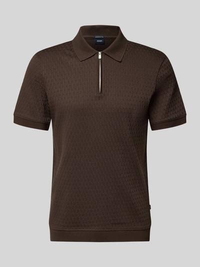 Produktfoto, Slim Fit Poloshirt mit Reißverschluss Modell 'Franciscojose' von JOOP! Collection in Dunkelbraun, reine Baumwolle, feine Textur