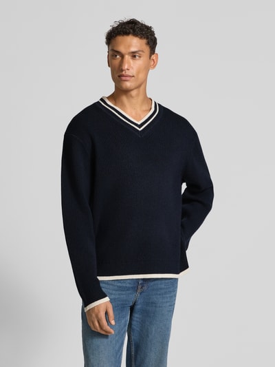 Wood Wood Gebreide pullover met ribboorden, model 'Cobek' Marineblauw - 4