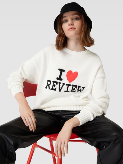 Review Sweter z dzianiny z fakturowanym wzorem Złamany biały 3