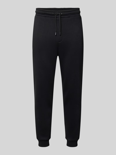 Productfoto, Regular Fit Sweatpants met steekzakken model 'GORDON' van JACK & JONES, katoenmix, elastische tailleband met trekkoord, gulp, achterzak, binnenbeenlengte maat M 70 cm, zwart, rechte pijpen, zachte textuur
