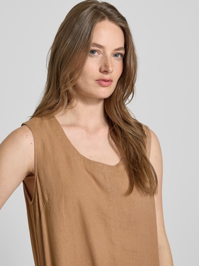 FREE/QUENT Knielange linnen jurk met ronde hals, model 'LAVA' Lichtbruin - 3