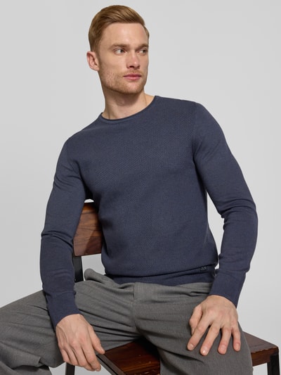 s.Oliver RED LABEL Regular Fit Strickpullover aus reiner Baumwolle mit Strukturmix Dunkelblau 3