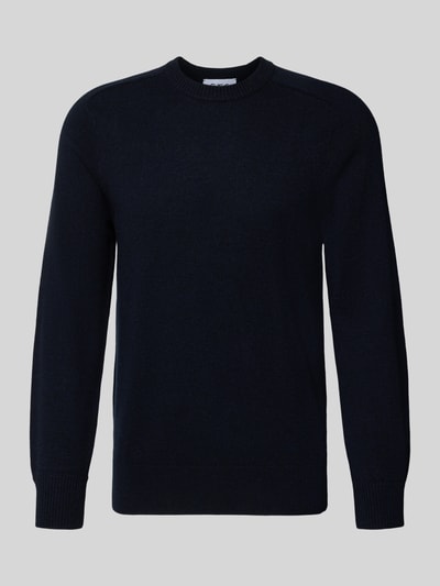 Produktfoto, dunkelblauer Regular Fit Strickpullover aus reinem Kaschmir mit Stehkragen und gerippten Abschlüssen von FTC Cashmere