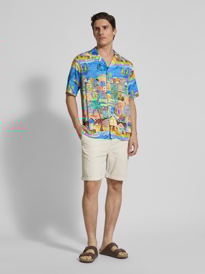 MCNEAL Szorty lniane o kroju regular fit z tunelem Złamany biały melanż 1