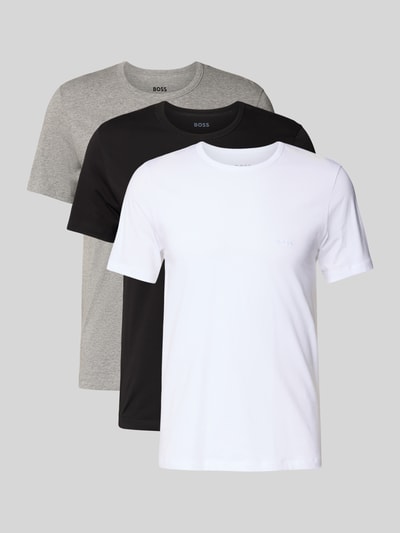Produktfoto, Regular Fit T-Shirt aus reiner Baumwolle im 3er-Pack Modell 'CLASSIC' von BOSS in Optik: Unifarben mit Label-Schriftzug und Label-Stitching, Rundhals, Kurzarm, Materialverarbeitung: Jersey.