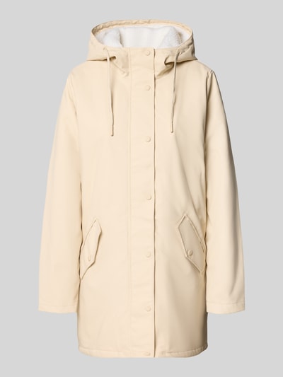 Produktfoto, Regenmantel mit Kapuze von ONLY in Beige, seitliche Eingrifftaschen, Knöpfe, Zugband, Reißverschluss, Kapuze, schlichte Optik