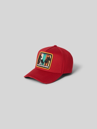 Produktfoto, Base Cap mit Logo-Patch von Dsquared2 aus reiner Baumwolle in Rot mit Statement-Print, curved Visor und Strapback