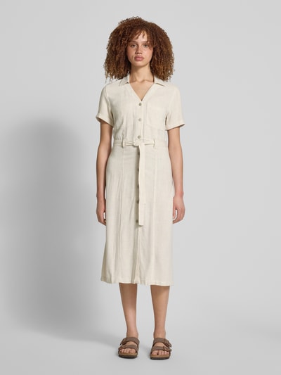 Only Sukienka casualowa taliowana z mieszanki wiskozy i lnu model ‘SIESTA’ Piaskowy 4