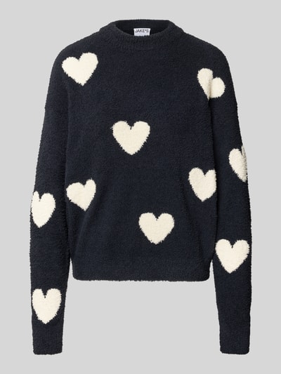 Produktfoto, Sweter z dzianiny 'Strickpullover im Allover-Look' od Jake*s Casual, krój relaxed fit, wzór na całej powierzchni, okrągły dekolt, długość tyłu w rozmiarze S: 56 cm, długość rękawów w rozmiarze S: 54 cm