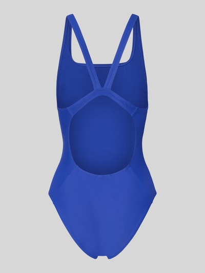 Productfoto, Slim Fit Sportbadeanzug met logo-print van adidas Sportswear, effen blauw, brede bandjes, ronde hals, stretch geweven structuur