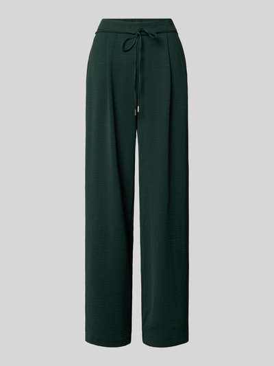 Produktfoto, Hose mit elastischem Bund und Bindegürtel von Zero in Dunkelgrün mit Strukturmuster, Relaxed-Fit, Gesäßtaschen, Größe 36, Bundweite 35 cm, Innenbeinlänge 74 cm.