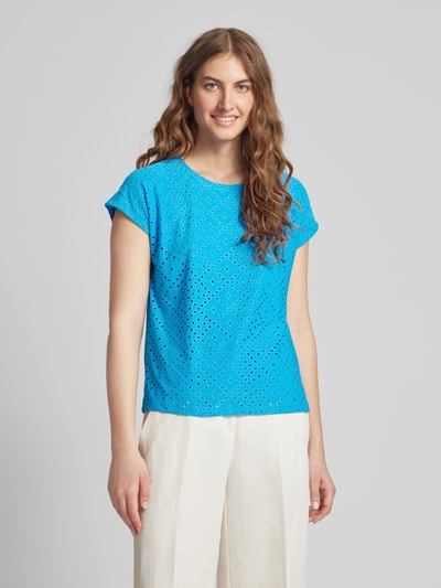 Vero Moda T-shirt met broderie anglaise, model 'TASSA' Oceaanblauw - 4