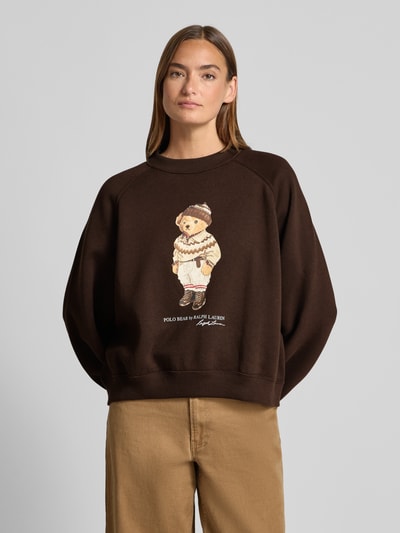 Polo Ralph Lauren Bluza z nadrukiem z motywem i okrągłym dekoltem Ciemnobrązowy melanż 4