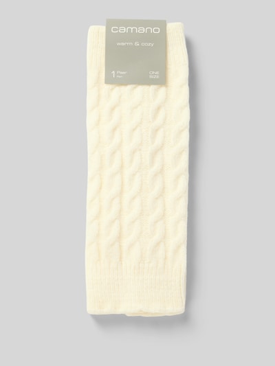 Produktfoto, Socken mit Zopfmuster von camano in Creme, weiches Material, elastisches Rippbündchen, Norweger-Look, sanfte Zehennähte