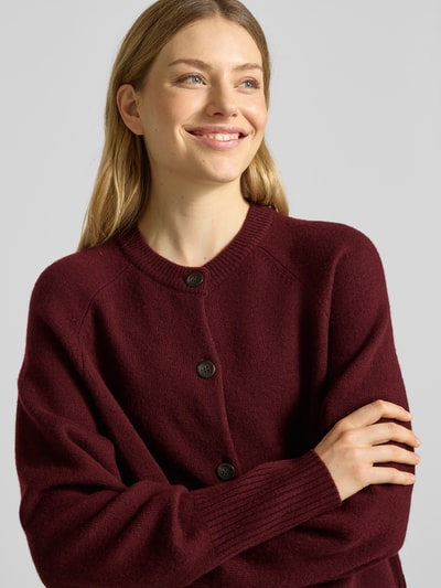 Jake*s Casual Strickjacke aus Wolle mit Rundhalsausschnitt Aubergine 3