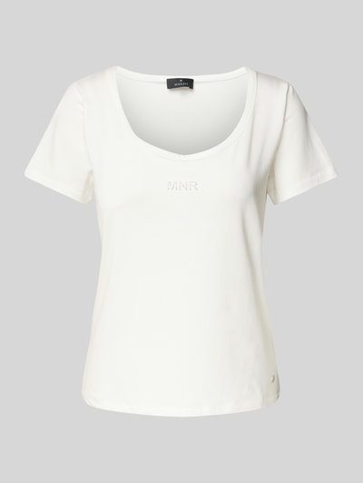 monari T-Shirt mit geripptem U-Ausschnitt Offwhite 2