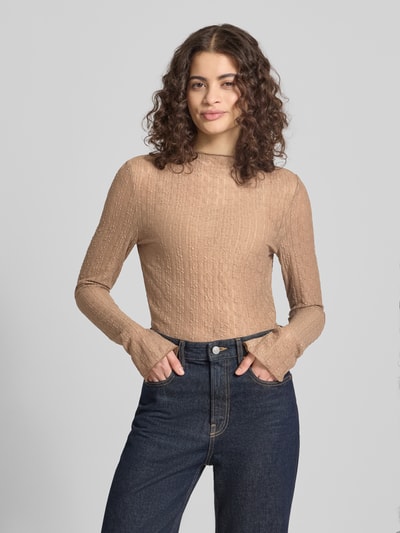 OH APRIL Longsleeve z falowanym brzegiem model 'Zahara' Średniobrązowy 4