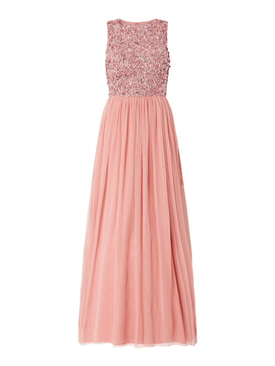 LACE & BEADS Abendkleid aus Mesh mit Pailletten-Besatz Rose 1