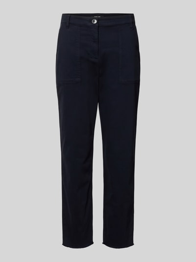 Produktfoto, Chino mit Fransensaum von Marc Cain aus Baumwoll-Mix mit Stretch-Anteil, Slim-Fit, dunkelblau, Knopf-Reißverschluss, Eingrifftaschen, Gesäßtaschen