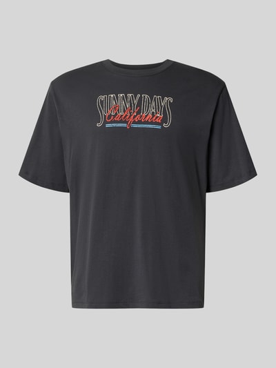 Produktfoto, Relaxed Fit T-Shirt mit Motiv-Print Modell 'Vintage' von JACK & JONES in Schwarz, reine Baumwolle, Rundhalsausschnitt, Rückenlänge 71 cm in Größe M.