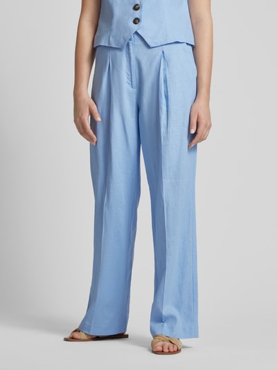 mbyM Wide leg linnen broek met bandplooien, model 'Cristiana' Lichtblauw - 4