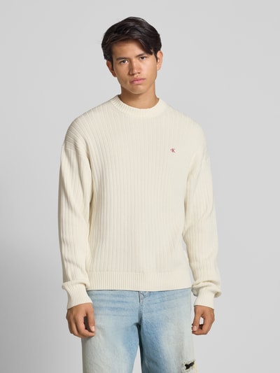 Calvin Klein Jeans Oversized Strickpullover mit gerippten Abschlüssen Offwhite 4