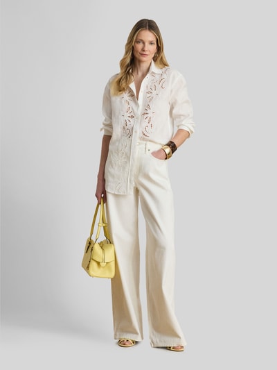 Lauren Ralph Lauren Bluzka z długim rękawem o kroju relaxed fit z haftem angielskim Écru melanż 1