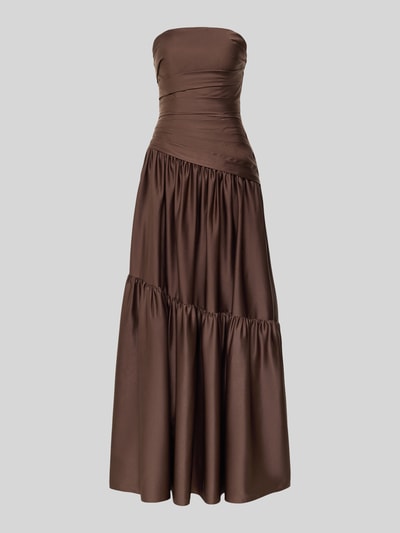 Productfoto, Regular Fit Abendkleid in Falten-Optik van Luxuar, satijn, getailleerd, A-lijn, schoudervrij, naadrits, plooien, bruin