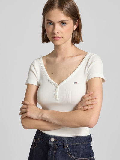 Tommy Jeans Slim Fit T-Shirt in Waffelstrick Offwhite 3
