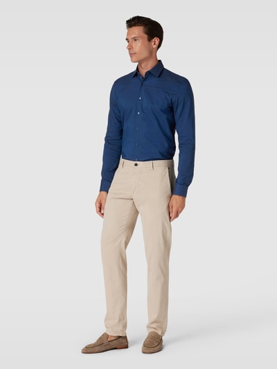 Jake*s Slim Fit Slim Fit Business-Hemd mit Kentkragen Marine Melange 1