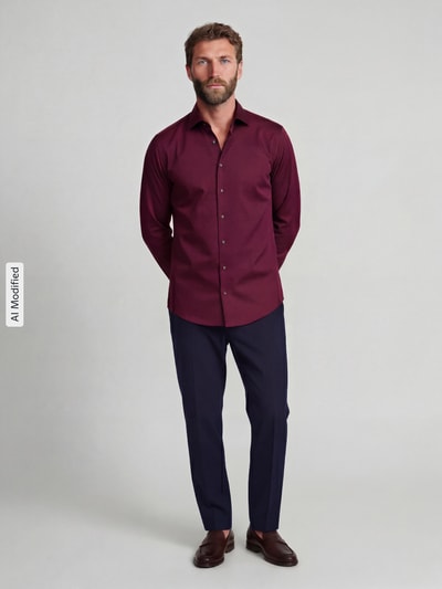 Seidensticker Slim Fit Businesshemd aus reiner Baumwolle Bordeaux 1