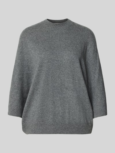 Produktfoto, Relaxed Fit Pullover aus reinem Kaschmir in Strick-Optik von HERZENS, grau, Rundhalsausschnitt, 3/4-Arm, elastischer Bund