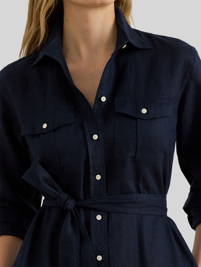 Lauren Ralph Lauren Schmales Midi Hemdblusenkleid aus reinem Leinen Marine 3