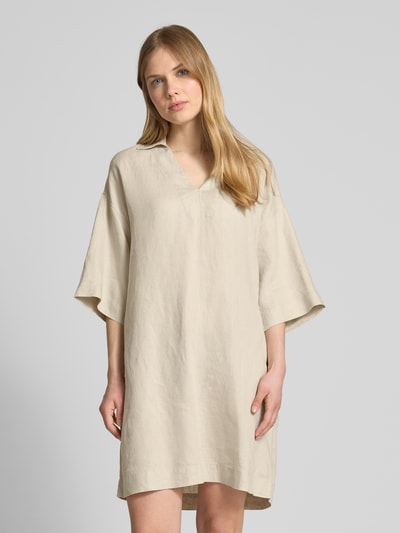 Christian Berg Woman Knielanges Leinenkleid mit V-Ausschnitt Beige 4