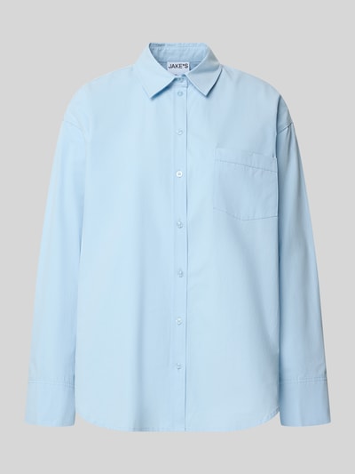 Produktfoto, Relaxed Fit Bluse mit Brusttasche von Jake*s Casual, jasnobłękitna bawełna, kołnierzyk koszulowy, kieszeń na piersi, listewka z guzikami, długość tyłu w rozmiarze 36: 70 cm, długość rękawa w rozmiarze 36: 59 cm