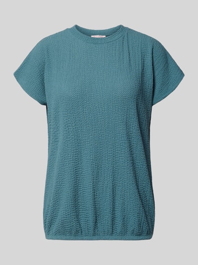 Produktfoto, T-Shirt mit Strukturmuster und Rundhalsausschnitt von Christian Berg Woman in Blau, Material-Mix mit Stretch-Anteil, Regular-Fit, Rückenlänge 64 cm bei Größe S.