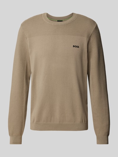 BOSS Green Strickpullover mit Label-Print Modell 'Momentum' Beige 2