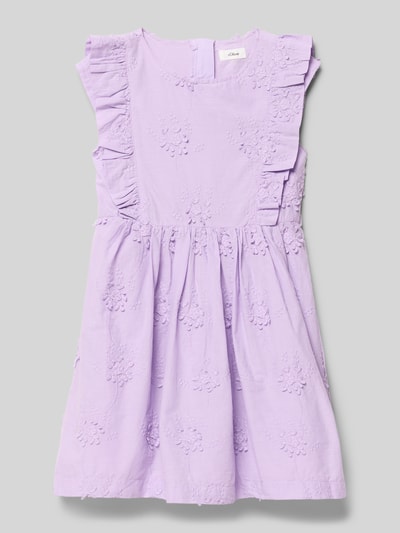 Produktfoto, Tailliertes Freizeitkleid aus reiner Baumwolle von s.Oliver RED LABEL in Flieder, Optik: Unifarben, Zier-Stickerei, Volantärmeln, knielang, feine Webstruktur