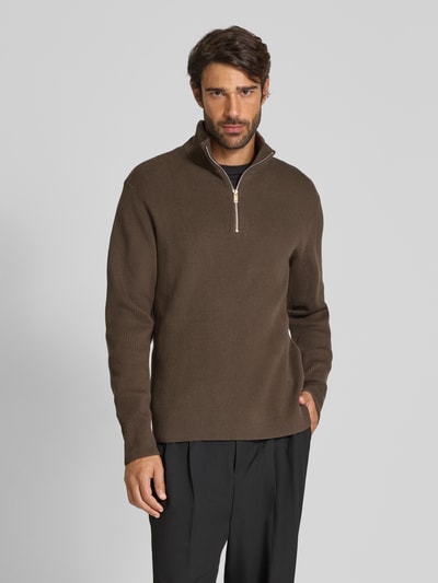 Lindbergh Strickpullover mit Troyer-Kragen Mittelbraun 4