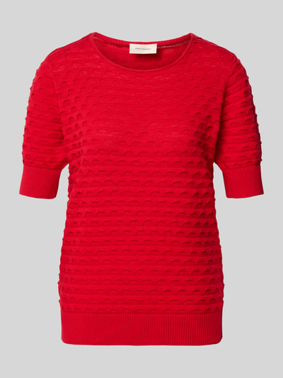 Produktfoto, Strickpullover mit 1/2-Arm Modell 'Dodo' von FREE/QUENT, intensive rote Farbe, Strukturmuster, reine Baumwolle, Regular Fit, Rundhalsausschnitt