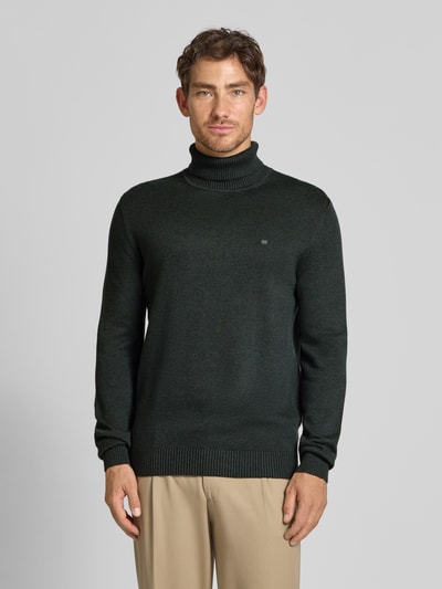 Christian Berg Men Slim fit pullover van een mix van katoen en wol  Donkergroen gemêleerd - 4