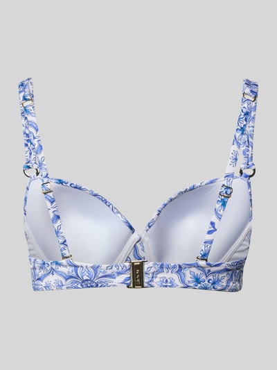Produktfoto, Bikini-Oberteil im Allover-Look Modell 'MURI BEACH' von JOOP! Collection, weiß-blaues Muster, Material-Mix mit Stretch-Anteil