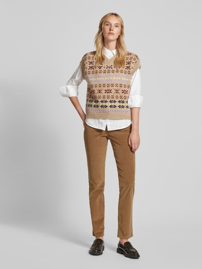 Raphaela By Brax Slim fit broek van fijne corduroy met elastische band Camel - 1