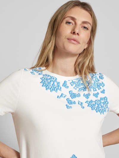 comma T-Shirt mit Motiv- und Statement-Print Bleu 3