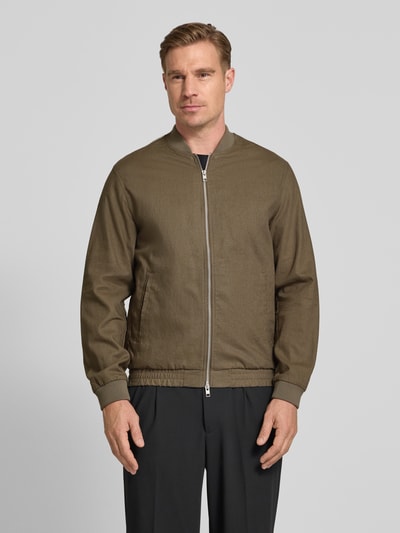 JACK & JONES Premium Jacke aus Baumwoll-Leinen-Mix mit Zweiwege-Reißverschluss Khaki 4