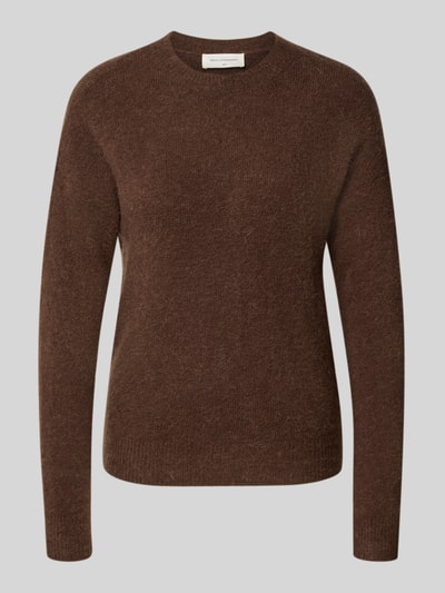 Produktfoto, brauner Strickpullover mit Rundhalsausschnitt Modell 'Festina Hope' von MSCH Copenhagen, Regular Fit, feine Woll-Textur