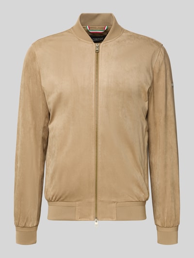 Produktfoto, Regular Fit Jacke in Leder-Optik Modell 'Rapid' von CINQUE, beige, elastischer Material-Mix, Zweiwege-Reißverschluss, Stehkragen
