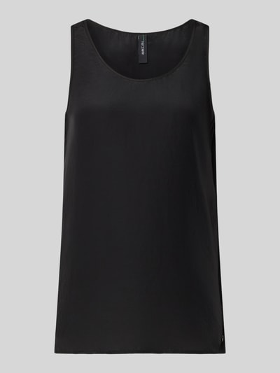 Produktfoto, Blusenshirt mit Rundhalsausschnitt und Label-Detail von Marc Cain, satyna, krój straight fit, okrągły dekolt, długość tyłu w rozmiarze 36: 52 cm