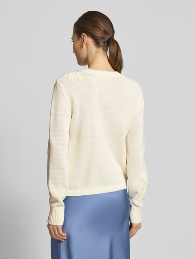 Jake*s Collection Gebreid vest met bloemenapplicaties Ecru - 5