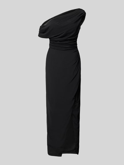 Produktfoto, Abendkleid mit Raffungen und Gehschlitz von Lace & Beads, Maxikleid in Schwarz, Gerader-Schnitt, One-Shoulder-Träger